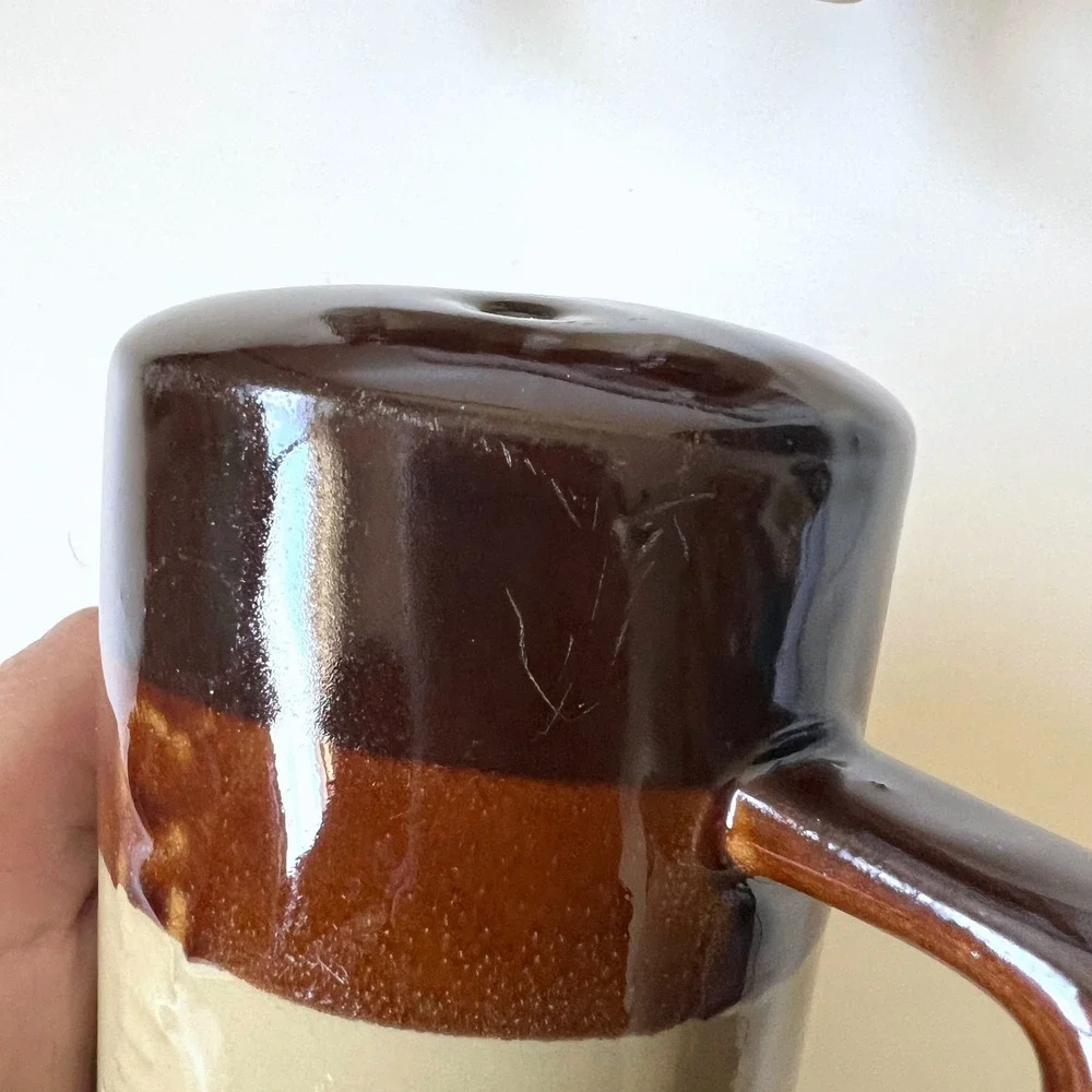 Vintage Taiwan Stoneware Salt Pepper Cheese Shaker Set Brown Tan Style 90727